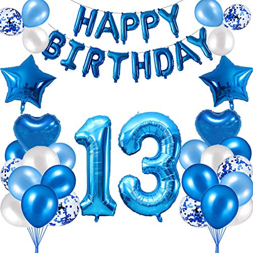 HCRXVV 13. Geburtstag Dekoration Blau 13 Jahr Jungen Geburtstagsdeko Set,Blaue Happy Birthday Girlande Banner Folienballon Jungen Party Deko Geburtstag Party für Wohnzimmer,Luftballons Zahl 13 Blau HCRXVV 13. Geburtstag Dekoration Blau 13 Jahr Jungen Geburtstagsdeko Set,Blaue Happy Birthday Girlande Banner Folienballon Jungen Party Deko Geburtstag Party für Wohnzimmer,Luftballons Zahl 13 Blau von HCRXVV