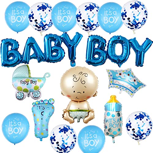 HCRXVV Babyparty Deko Junge Baby Shower Deko Taufe Junge,Its A Boy Ballons Gender Reveal Party Welcome Home Baby Boy Dekoration,mit Ballon Banner Helium Folienballon (Blau) von HCRXVV
