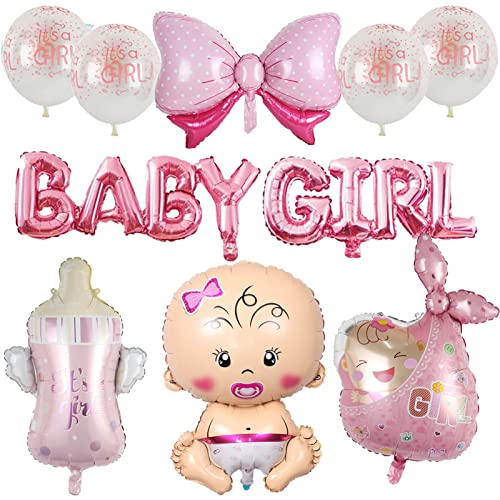 HCRXVV Babyparty Deko Mädchen Its A girl Rosa Luftballons Gender Reveal Party Welcome Home Baby Girl Baby Shower Deko Taufe Mädchen,mit Baby Girl Ballon Banner Helium Folienballon (Rosa) von HCRXVV