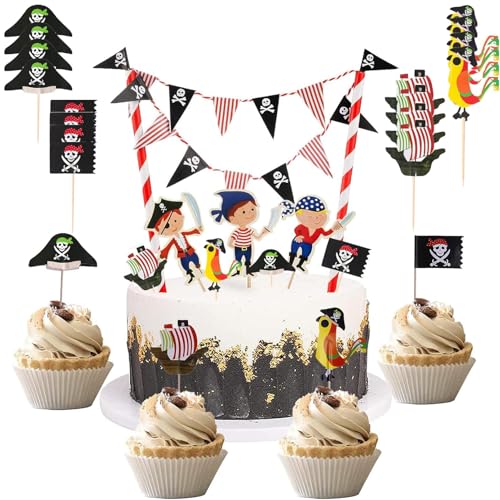 HCRXVV Piraten Tortendeko Piratenparty Kindergeburtstag Cake Topper,Wimpelkette Piratenschiff Kuchen Deko Piraten Style Muffin Deko für Baby Kinder Junge, Halloween, Abschlussfeier Tortenstecker HCRXVV Piraten Tortendeko Piratenparty Kindergeburtstag Cake Topper,Wimpelkette Piratenschiff Kuchen Deko Piraten Style Muffin Deko für Baby Kinder Junge, Halloween, Abschlussfeier Tortenstecker von HCRXVV