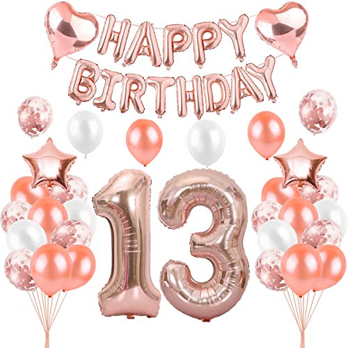 HCRXVV Rosegold 13 Geburtstag mädchen Party Deko Set 13.luftballons geburtstag teenager mädchen Happy Birthday Girlande geburtstagsdeko für 13 jahre Geburtstagsluftballons von HCRXVV