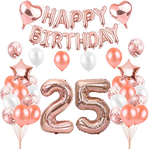 HCRXVV Rosegold 25 Geburtstag frau Party Deko Set 25 Luftballons frauen damen Happy Birthday Girlande Geburtstagsdeko Folienballon für 25 Jahre Geburtstag Mädchen deko von HCRXVV