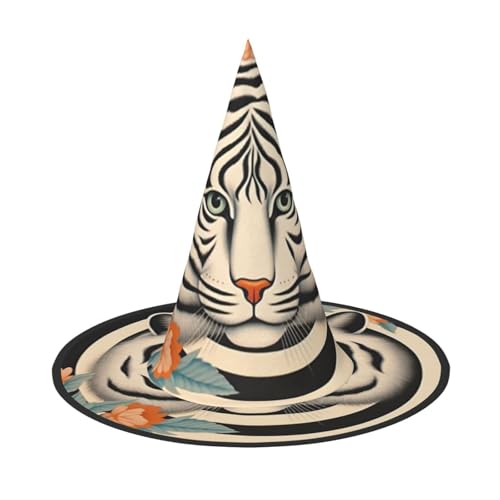 Der Tiger mit Zebramuster Halloween Hexen Hüte Hexen Stirnbänder Zauberer Hut Kostüm Zubehör Cosplay für Party Maskerade Faltbar 1 von HCVXBSA