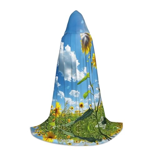 HCVXBSA Blauer Himmel, weiße Wolken, Sonnenblumen, schwarzer Kapuzenumhang für Damen und Herren, Zauberer-Umhang, langlebig und bequem, langer Umhang für Halloween, Cosplay, Partys, Größe L HCVXBSA Blauer Himmel, weiße Wolken, Sonnenblumen, schwarzer Kapuzenumhang für Damen und Herren, Zauberer-Umhang, langlebig und bequem, langer Umhang für Halloween, Cosplay, Partys, Größe L von HCVXBSA