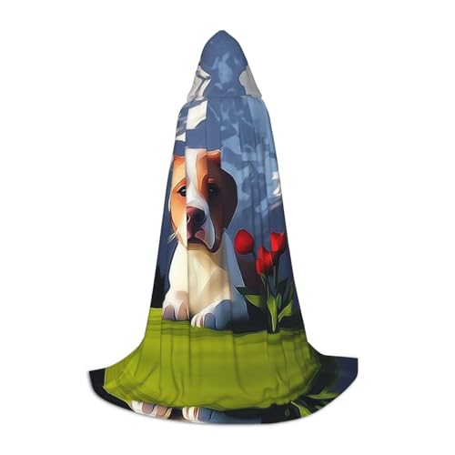 HCVXBSA Der kleine Hund in den Alpen, schwarzer Kapuzenumhang für Männer und Frauen, Zauberer-Umhang, langlebig, bequem, langer Umhang für Halloween, Cosplay, Partys, Größe L von HCVXBSA