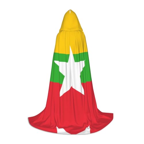 HCVXBSA Schwarzer Kapuzenumhang mit Flagge von Myanmar für Männer und Frauen, Zauberer-Umhang, langlebig, bequem, langer Umhang für Halloween, Cosplay, Partys, Größe S HCVXBSA Schwarzer Kapuzenumhang mit Flagge von Myanmar für Männer und Frauen, Zauberer-Umhang, langlebig, bequem, langer Umhang für Halloween, Cosplay, Partys, Größe S von HCVXBSA