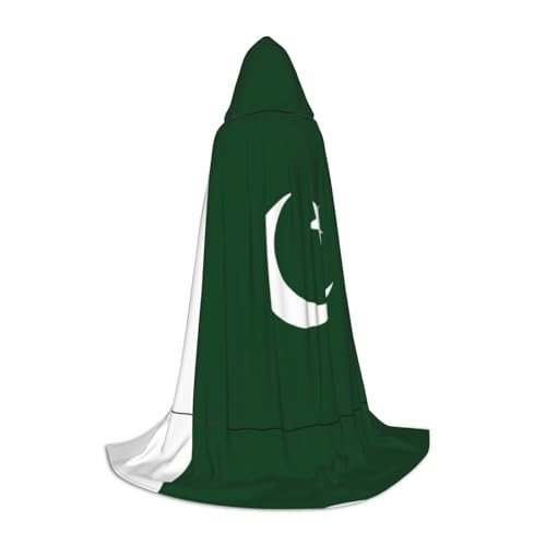 HCVXBSA Schwarzer Umhang mit Kapuze für Männer und Frauen, Motiv: Flagge Pakistans, Zauberer-Umhang, langlebig, bequem, langer Umhang für Halloween, Cosplay, Partys, Größe S von HCVXBSA