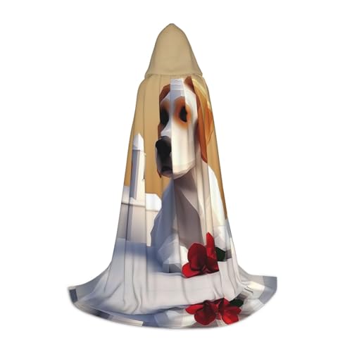 HCVXBSA Süßer kleiner Jagdhund, schwarzer Kapuzenumhang für Männer und Frauen, Zauberer-Umhang, langlebig, bequem, langer Umhang für Halloween, Cosplay, Partys, Größe M von HCVXBSA