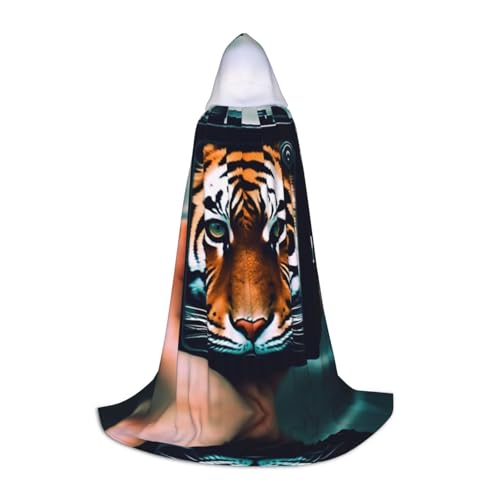 HCVXBSA Tiger Camera Schwarzer Kapuzenumhang für Männer und Frauen, Zauberer-Umhang, langlebig, bequem, langer Umhang für Halloween, Cosplay, Partys, Größe M von HCVXBSA