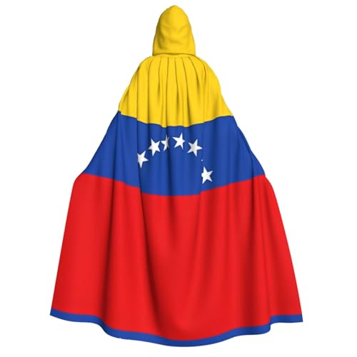 HCVXBSA Umhang mit Kapuze für Erwachsene für Damen und Herren, perfekt für Halloween, Motto-Partys, Rollenspiel-Flagge von Venezuela, Schwarz, Einheitsgröße von HCVXBSA
