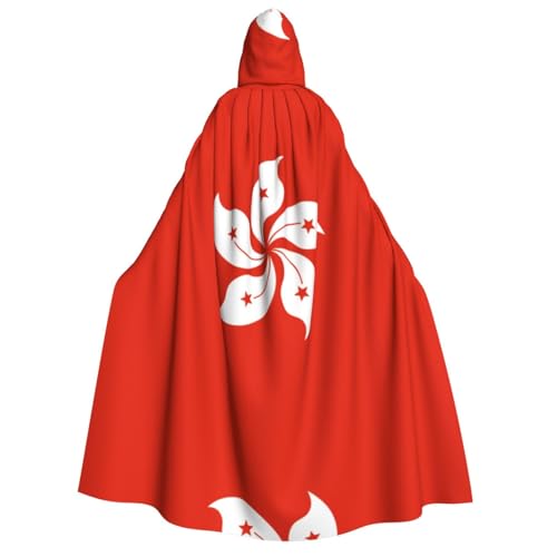 HCVXBSA Umhang mit Kapuze für Erwachsene für Damen und Herren, perfekt für Halloween, Motto-Partys, Rollenspiele, Hongkong-Flagge von HCVXBSA