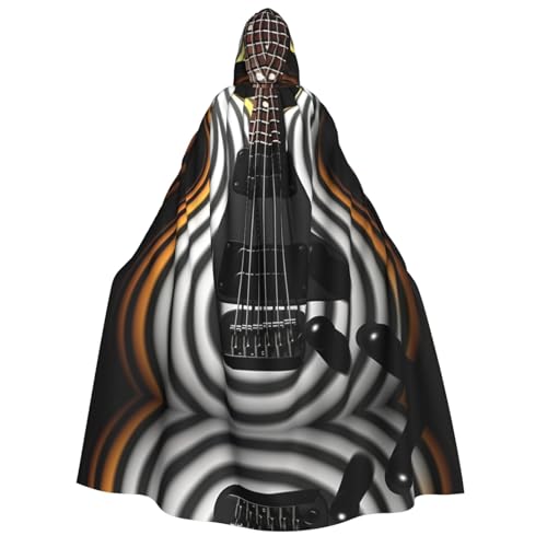 HCVXBSA Umhang mit Kapuze für Erwachsene für Damen und Herren, perfekt für Halloween, Motto-Partys, Rollenspiele, schwarz gestreifte Gitarre von HCVXBSA
