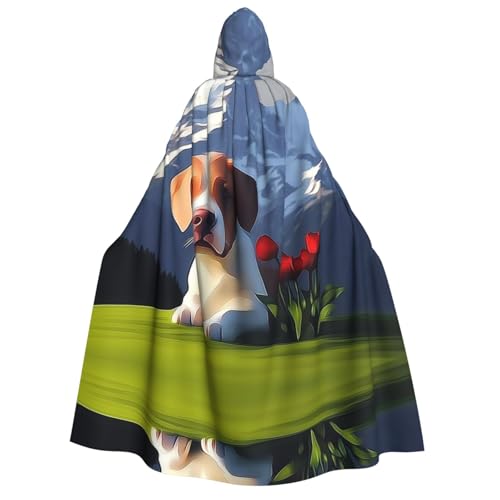 HCVXBSA Umhang mit Kapuze für Erwachsene für Damen und Herren, perfekt für Halloween, Motto-Partys, Rollenspiele Der kleine Hund in den Alpen von HCVXBSA