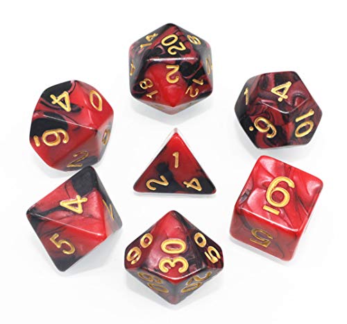 Rot Schwarz DND Polyedrische Würfel Set für Dungeons und Dragons D&D Pathfinder RPG MTG Rollenspiel Doppel-Farben Dice mit Würfelbeutel von HD DICE