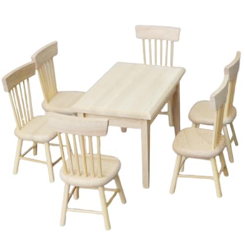 Dollhouse Tisch und Dollhouse Stuhl Set 1:12 Skala Holzmöbel DIY-freundlich realistische Miniaturen für Küche, Esszimmer Schreibtisch Dollhouse Tisch und Dollhouse Stuhl Set 1:12 Skala Holzmöbel DIY-freundlich realistische Miniaturen für Küche, Esszimmer Schreibtisch von HDBHSBE