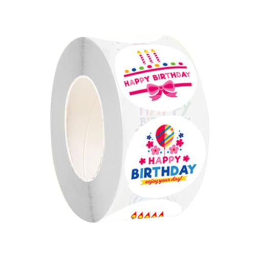 HDBHSBE Aufkleber Roll, 1, 5 runde wasserdichte Geburtstagsaufkleber -Etiketten, 500pcs Selbstklebstoff Happy Labels für Babyparty -Heimschule Klassenzimmer Geschenke Partyzubehör von HDBHSBE