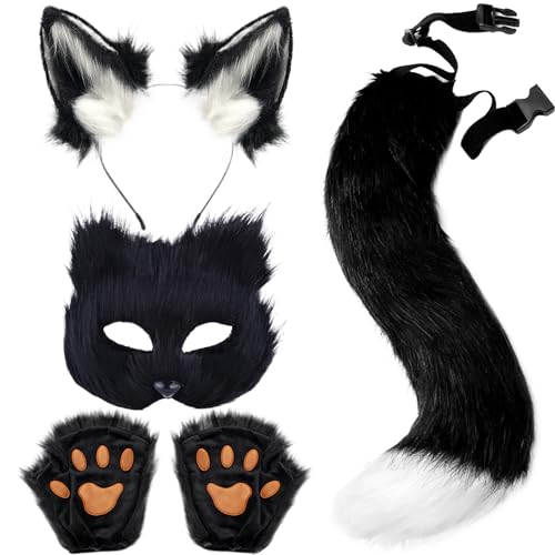 HDBHSBE Fox Kostüm 4pcs/ Set White Black Cosplay Halloween Pelzing Kostüm Rollenspiel Purry Wolf Cosplay für Erwachsene, Kinder, Männer und Frauen Accessoires HDBHSBE Fox Kostüm 4pcs/ Set White Black Cosplay Halloween Pelzing Kostüm Rollenspiel Purry Wolf Cosplay für Erwachsene, Kinder, Männer und Frauen Accessoires von HDBHSBE