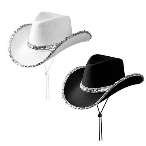 HDGSAFD 2 Stück Western-Cowboyhüte, Damen-Cowboyhüte, Cowboyhüte Mit Pailletten, Cowboyhüte Mit Silberner Krempe, Geeignet Für Musical-Tanzparty, Mottoparty, Cosplay HDGSAFD 2 Stück Western-Cowboyhüte, Damen-Cowboyhüte, Cowboyhüte Mit Pailletten, Cowboyhüte Mit Silberner Krempe, Geeignet Für Musical-Tanzparty, Mottoparty, Cosplay von HDGSAFD