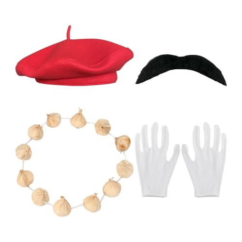 HDGSAFD 4-Teiliges Prom-Performance-Set, Simulierte Knoblauchgirlande, Baskenmütze, Selbstklebender Bart, Maskerade-Kostüm, Kunstkostüm, Geeignet Für Halloween, Cosplay-Partys HDGSAFD 4-Teiliges Prom-Performance-Set, Simulierte Knoblauchgirlande, Baskenmütze, Selbstklebender Bart, Maskerade-Kostüm, Kunstkostüm, Geeignet Für Halloween, Cosplay-Partys von HDGSAFD