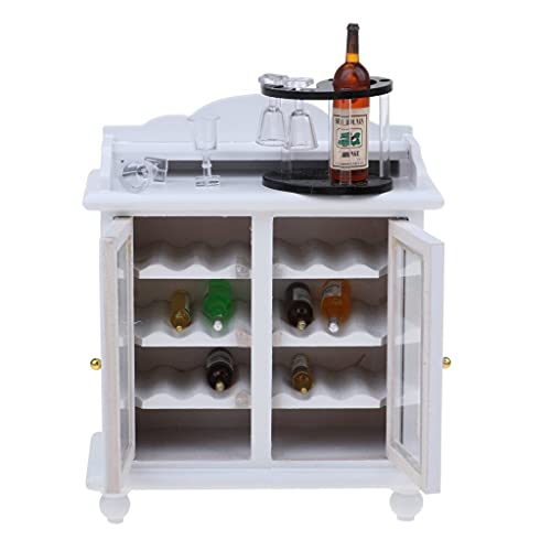 Handcrafts 1/12 Miniatur-Weinschrank aus Holz, Weinregal, Weinglas-Set, Puppenhaus-Dekor, Weiß von HDGTDR3SS3145SSSSTT