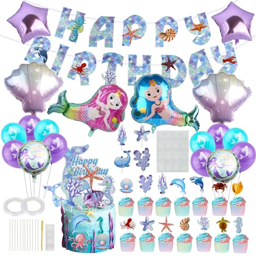 Meerjungfrau Luftballon, 44 Stück Meerjungfrau Geburtstag Deko, Folienballon Mermaid, Meerjungfrau Tortendeko, Happy Birthday Banner Set für Mädchen Geburtstags Feier Ozean Themen Party Hochzeit Deko Meerjungfrau Luftballon, 44 Stück Meerjungfrau Geburtstag Deko, Folienballon Mermaid, Meerjungfrau Tortendeko, Happy Birthday Banner Set für Mädchen Geburtstags Feier Ozean Themen Party Hochzeit Deko von HDHGXUJRD