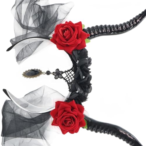 HDOYTXXM Elegantes Mesh Lace Harz Teufel Hornhaarstück Mit Rosen Für Cosplay Themen Event Dunkle Modeaccessoires Dekoriert HDOYTXXM Elegantes Mesh Lace Harz Teufel Hornhaarstück Mit Rosen Für Cosplay Themen Event Dunkle Modeaccessoires Dekoriert von HDOYTXXM