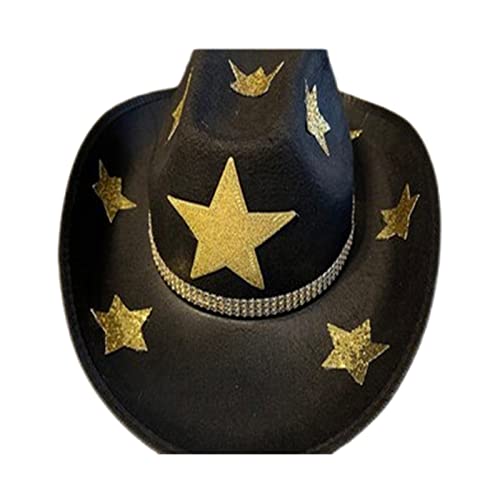 HDOYTXXM Frau Paillistar Sternmuster Cowgirl Mit Verstellbarem Seil Mit Breiter Braut Western Fedora Für Fotoshootingszubehör von HDOYTXXM