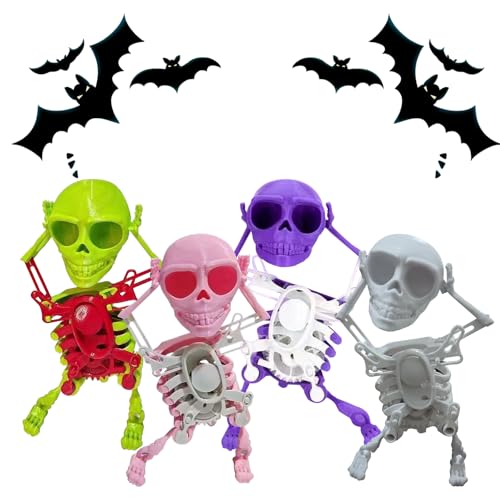 HDQQEU Aufziehspielzeug Halloween 3D Tanzendes Skelett, Lustig Wind Up Figur, Totenkopf Uhrwerk Spielzeug Zur Schreibtischdekoration Und Zum Stressabbau (4 STK) von HDQQEU