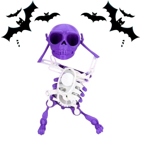 HDQQEU Aufziehspielzeug Halloween 3D Tanzendes Skelett, Lustig Wind Up Figur, Totenkopf Uhrwerk Spielzeug Zur Schreibtischdekoration Und Zum Stressabbau (Lila) von HDQQEU