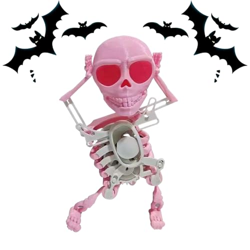 HDQQEU Aufziehspielzeug Halloween 3D Tanzendes Skelett, Lustig Wind Up Figur, Totenkopf Uhrwerk Spielzeug Zur Schreibtischdekoration Und Zum Stressabbau (Rosa) von HDQQEU