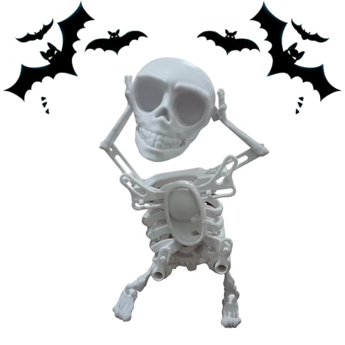 HDQQEU Aufziehspielzeug Halloween 3D Tanzendes Skelett, Lustig Wind Up Figur, Totenkopf Uhrwerk Spielzeug Zur Schreibtischdekoration Und Zum Stressabbau (Weiß) von HDQQEU