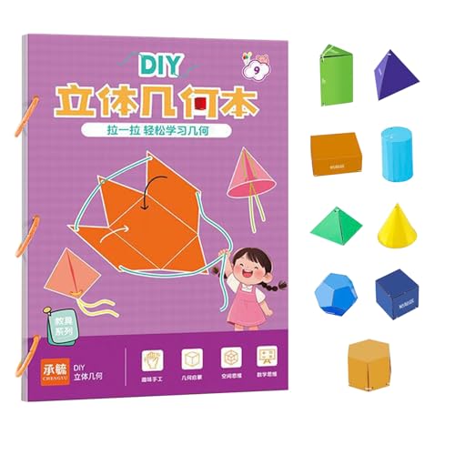 HDQQEU Pull String 3D Geometry Learning Book, 3D Geometrie Lernbuch mit zugschnur,Geometrie Lernspielzeug Mit Pop-Up Geometrischem Modell,Geometrie Für Anfänger Jungen und Mädchen (Includes 9 Models) von HDQQEU