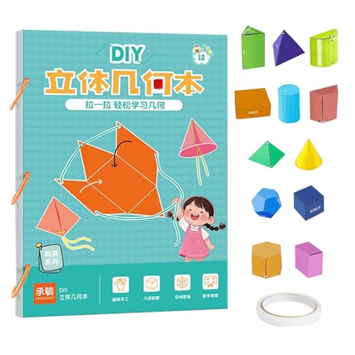 Pull String 3D Geometry Learning Book, 3D Geometrie Lernbuch mit zugschnur,Geometrie Lernspielzeug Mit Pop-Up Geometrischem Modell,Geometrie Für Anfänger Jungen und Mädchen (Includes 12 Models) von HDQQEU