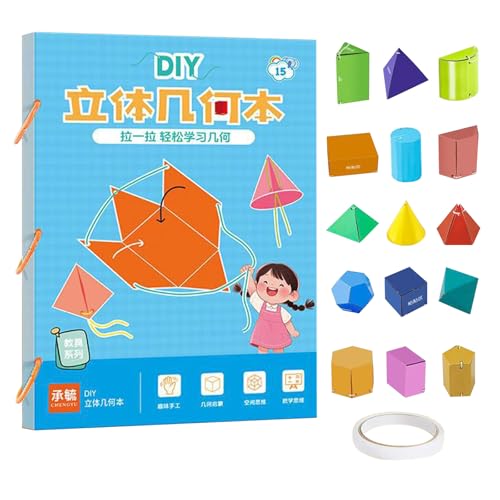 Pull String 3D Geometry Learning Book, 3D Geometrie Lernbuch mit zugschnur,Geometrie Lernspielzeug Mit Pop-Up Geometrischem Modell,Geometrie Für Anfänger Jungen und Mädchen (Includes 15 Models) von HDQQEU
