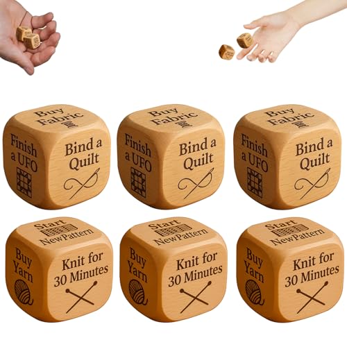 Quilters Dice, Quilter Würfel Handmade Wooden Quilter’s Decision Dic Mit 6 Gravierten Aufgaben Für Nähbegeisterte (6 STK) von HDQQEU