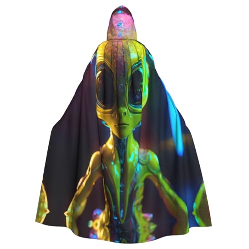 Alien Planet Print Halloween Kapuzenumhang für Damen Herren Hexenumhang Robe Karneval Cosplay Kostüm Partys Schwarz von HDSKFNS