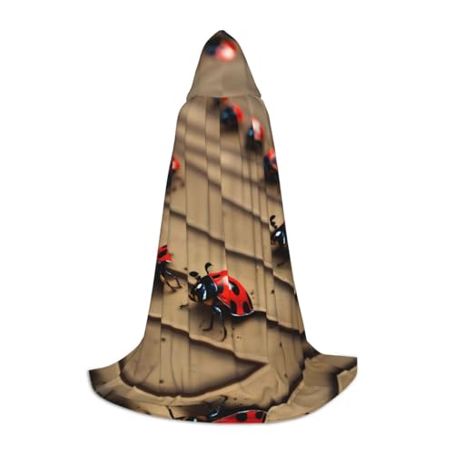 Art Ladybug Tracks Print Halloween Kapuzenumhang Maskerade Cosplay Kostüm Unisex Hexe Robe Umhang mit Kapuze Umhang, Schwarz, Large von HDSKFNS