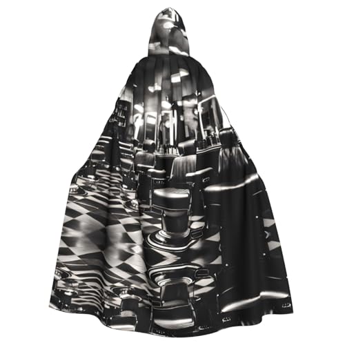 Barber Shop Monochromer Stil Druck Halloween Kapuzenumhang für Damen Herren Hexenumhang Robe Karneval Cosplay Kostüm Partys Schwarz von HDSKFNS