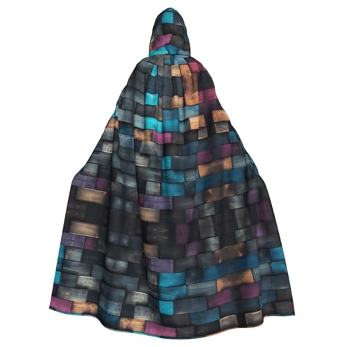 Bunt bemalter Holzdruck, Halloween-Umhang mit Kapuze für Damen und Herren, Hexenumhang, Robe, Karneval, Cosplay, Kostüm, Partys, Schwarz von HDSKFNS