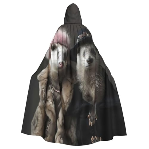 Französisches Modell, Frettchen-Druck, Halloween, Kapuzenumhang für Damen und Herren, Hexenumhang, Robe, Karneval, Cosplay, Kostüm, Partys, Schwarz von HDSKFNS