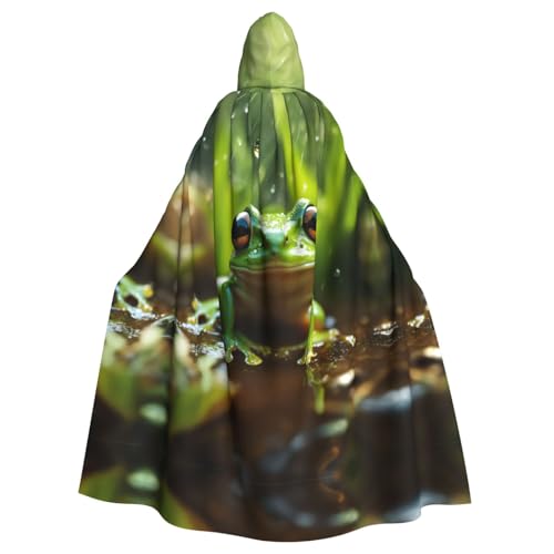Frosch und Regen Druck Halloween Kapuzenumhang für Damen Herren Hexenumhang Robe Karneval Cosplay Kostüm Partys Schwarz von HDSKFNS