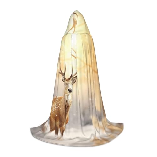 Goldener Hirsch Weihnachtsdruck Halloween Kapuzenumhang Maskerade Cosplay Kostüm Unisex Hexe Robe Umhang mit Kapuze Umhang, Schwarz, Medium von HDSKFNS