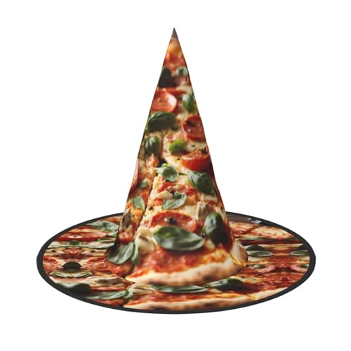 HDSKFNS 3D Pizza Pepperoni Print Halloween Hexenhut Zauberer Hut für Partys Perfektes Accessoire für Kostüme Urlaub Party von HDSKFNS