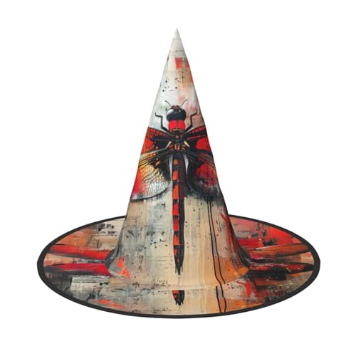 HDSKFNS Abstrakter roter Libellen-Druck, Halloween-Hexenhut, Zaubererhut für Partys, perfektes Accessoire für Kostüme, Urlaubsparty von HDSKFNS