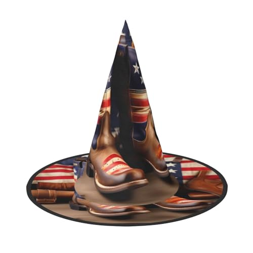 HDSKFNS Amerikanische Flagge mit Cowboystiefeln, Halloween-Hexenhut, Zaubererhut für Partys, perfektes Accessoire für Kostüme, Urlaubsparty von HDSKFNS