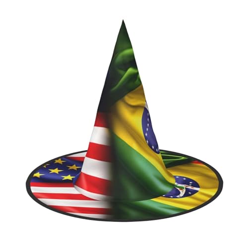 HDSKFNS Amerikanische und brasilianische Flaggen, Halloween-Hexenhut, Zaubererhut für Partys, perfektes Accessoire für Kostüme, Urlaubsparty von HDSKFNS