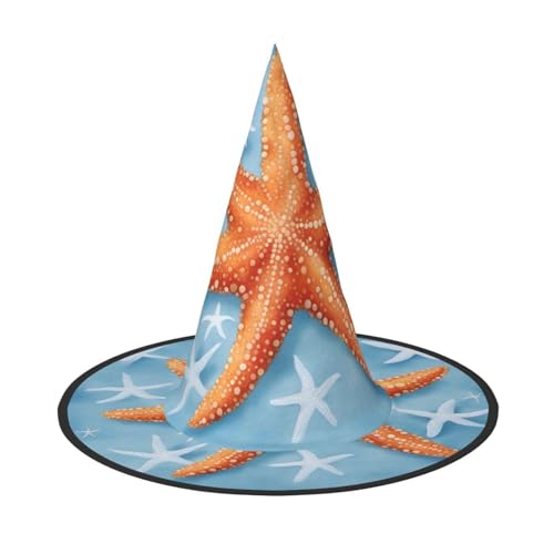HDSKFNS Blauer Hintergrund Seestern 1 Druck Halloween Hexenhut Zauberer Hut für Partys Perfektes Accessoire für Kostüme Urlaub Party HDSKFNS Blauer Hintergrund Seestern 1 Druck Halloween Hexenhut Zauberer Hut für Partys Perfektes Accessoire für Kostüme Urlaub Party von HDSKFNS