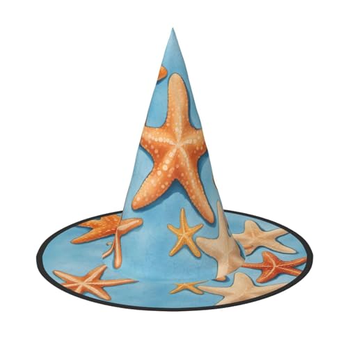 HDSKFNS Blauer Hintergrund Seestern Druck Halloween Hexenhut Zauberer Hut für Partys Perfektes Accessoire für Kostüme Urlaub Party HDSKFNS Blauer Hintergrund Seestern Druck Halloween Hexenhut Zauberer Hut für Partys Perfektes Accessoire für Kostüme Urlaub Party von HDSKFNS