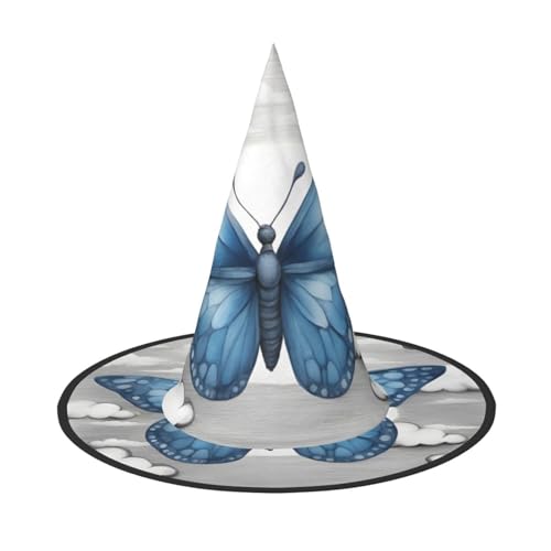 HDSKFNS Blauer Schmetterling und Wolken, 1 Druck, Halloween-Hexenhut, Zaubererhut für Partys, perfektes Accessoire für Kostüme, Urlaubsparty von HDSKFNS