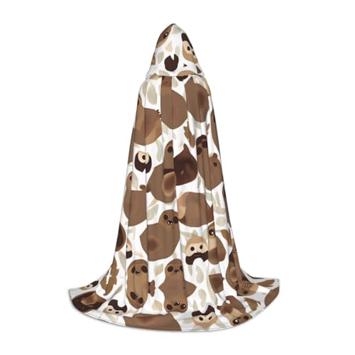HDSKFNS Brauner Faultier-Druck, Halloween-Kapuzenumhang, Maskerade, Cosplay-Kostüm, Unisex, Hexenmantel mit Kapuze, Umhang, Schwarz, Small von HDSKFNS